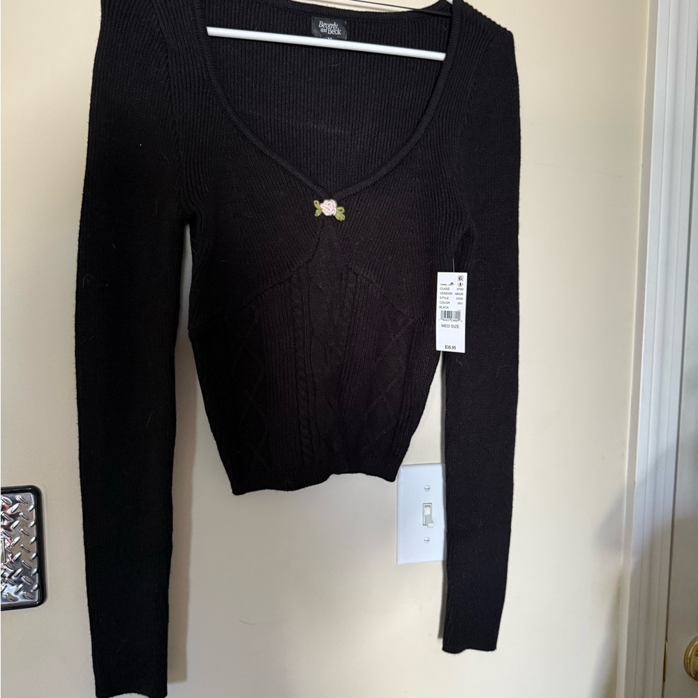 Black Long Sleeve Sweater with Bow Detail